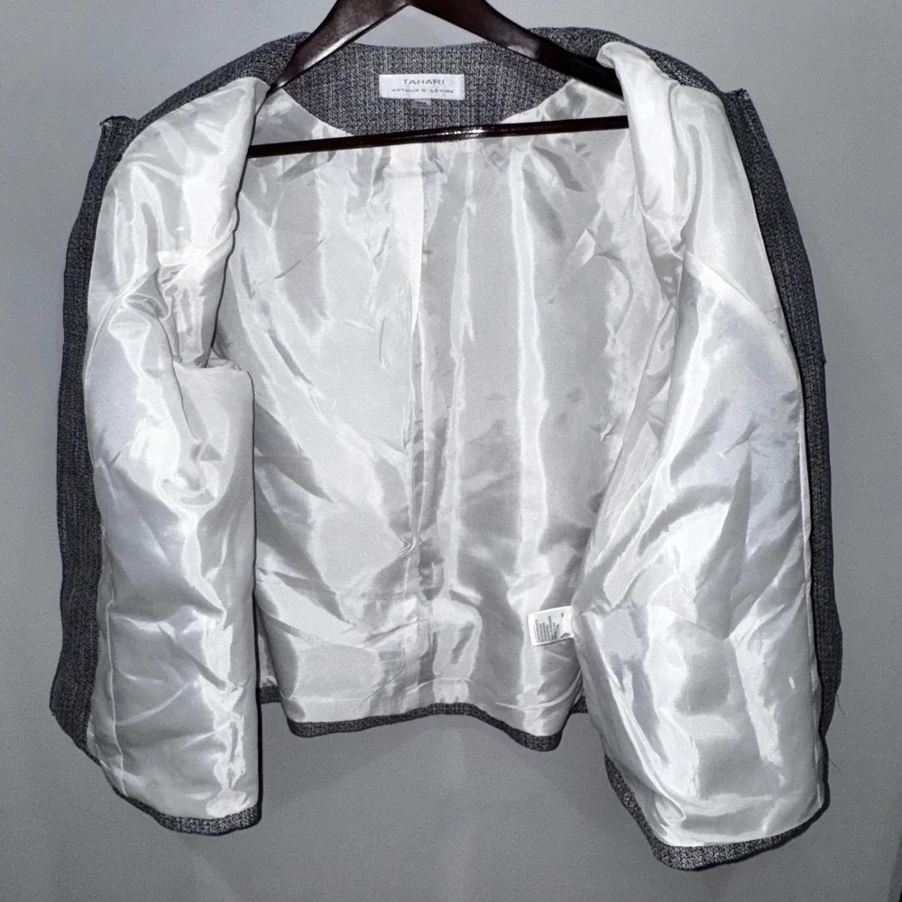 Tahari Arthur S Levine Womens 24W Tweed Collarless Jacket Blazer Purple Gray - Picture 8 of 11